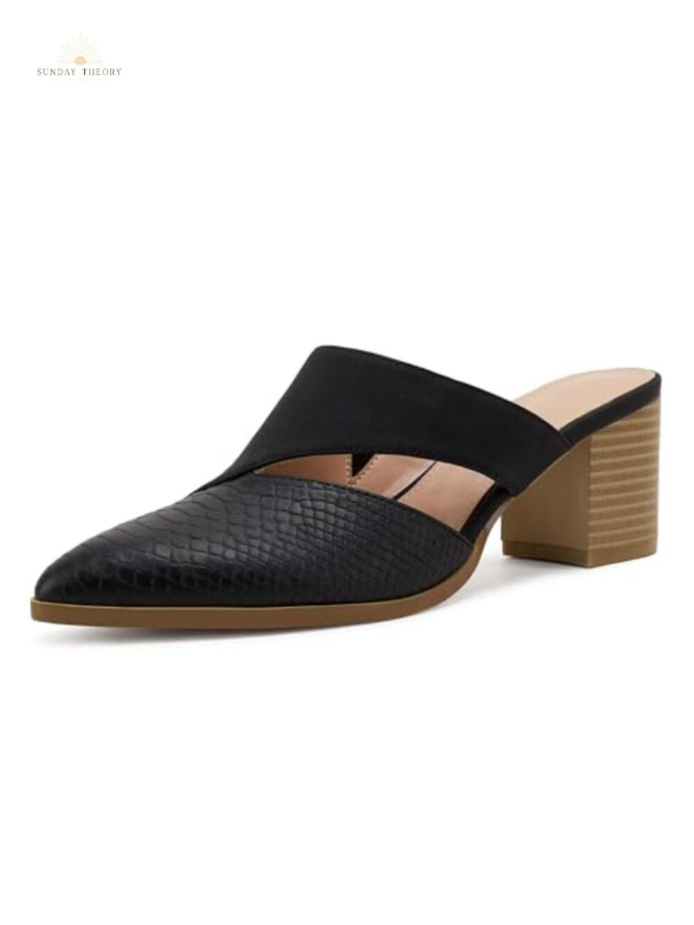 Women's Cutout Backless Chunky Heel Slip On Mules Closed Toe